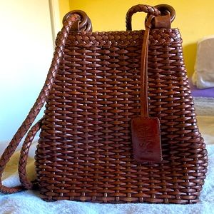Vintage Nine West Woven Genuine￼ Leather Shoulder Bag Brown Mahogany￼